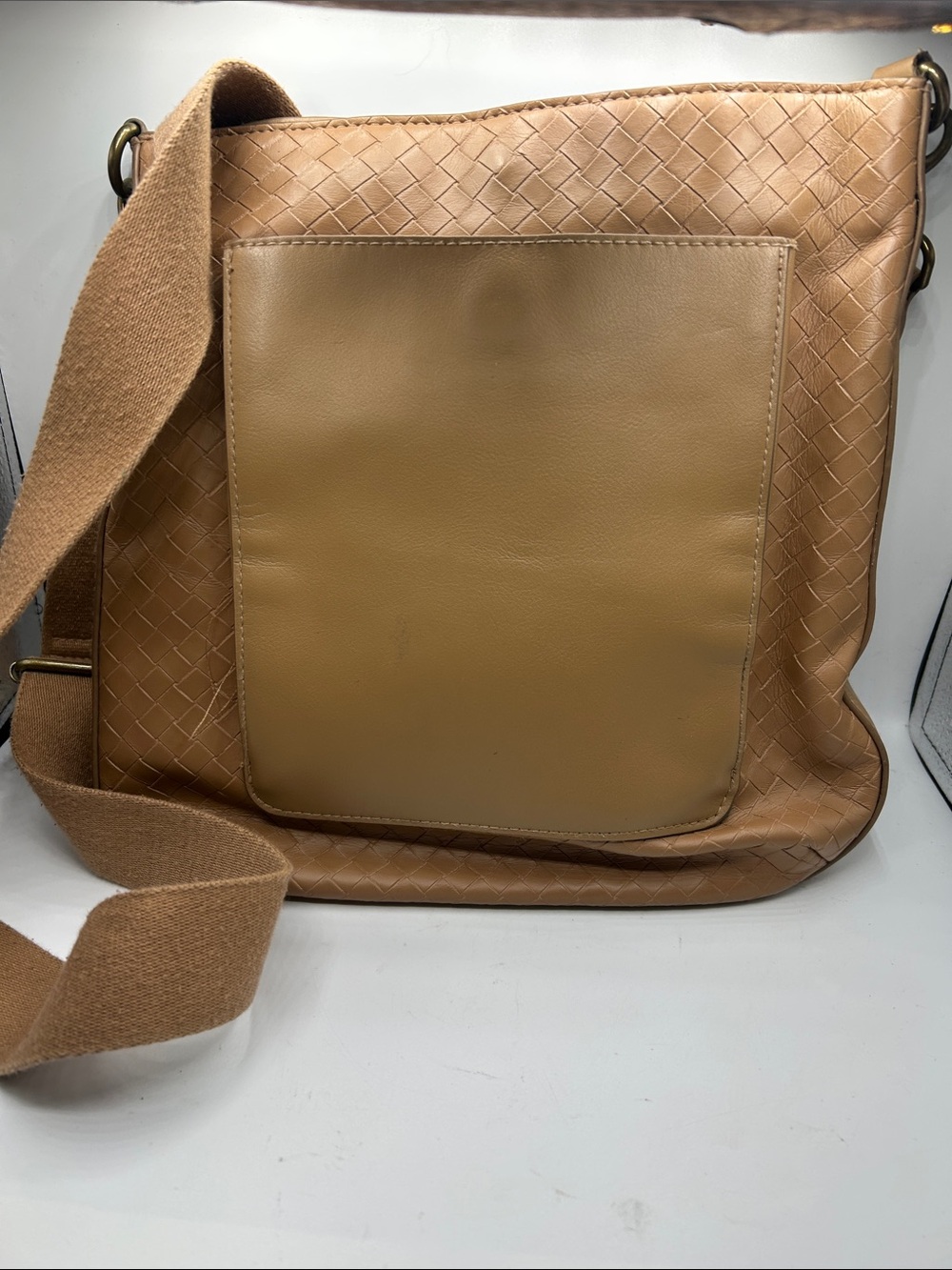 Universal Thread Woven Leather Messenger Bag in Tan